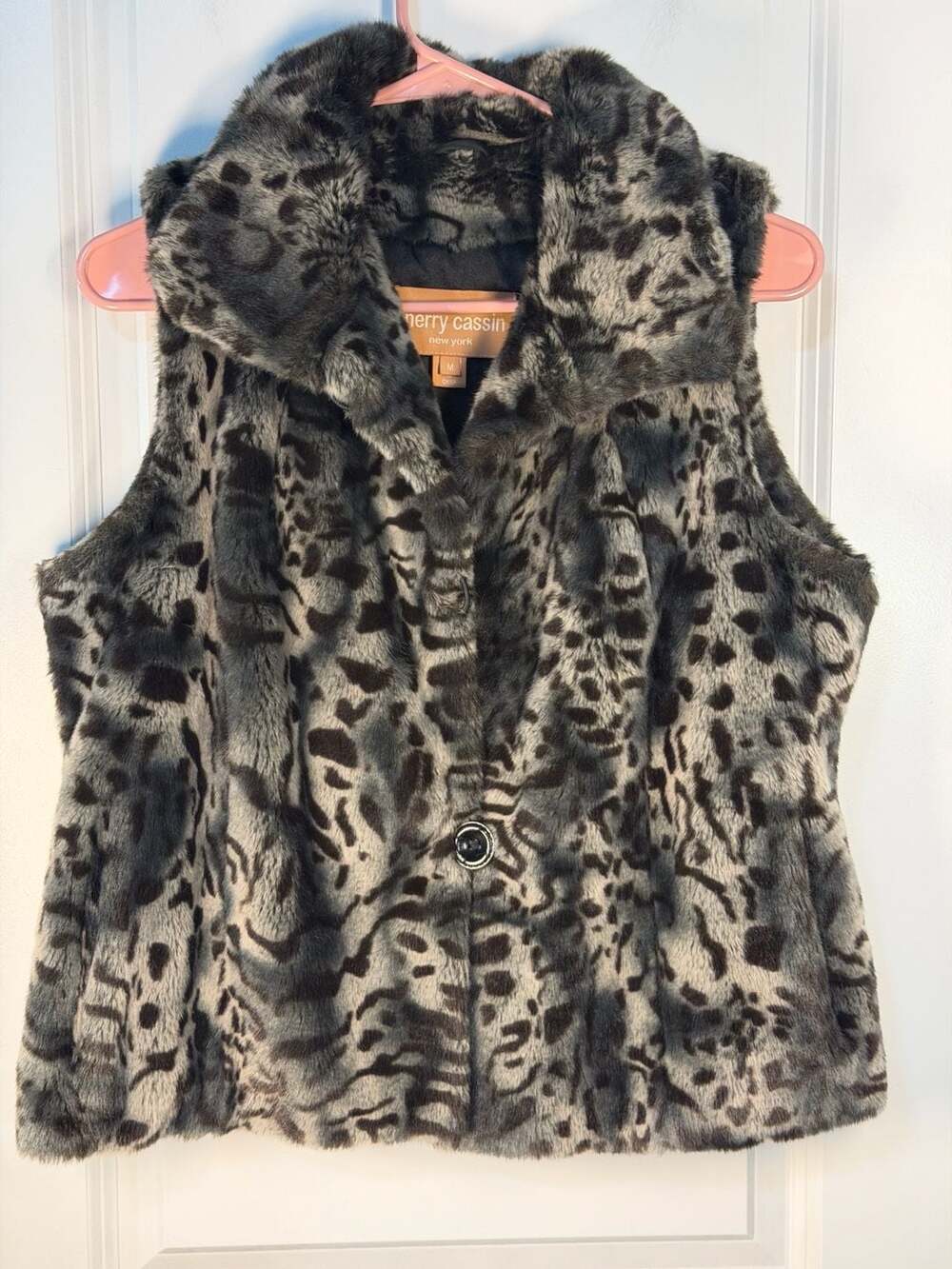Sherry Cassin New York Faux Fur Animal Print Vest Size M
